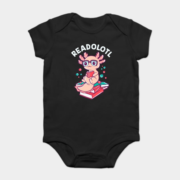Funny Axolotl Reading a Book For Bookworms Baby Bodysuit by creative
